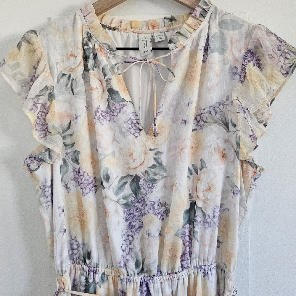 Joie Floral Ombré Maxi Dress XS Boho Tiered Chiffon Tie Neck Lined - Picture 6 of 16